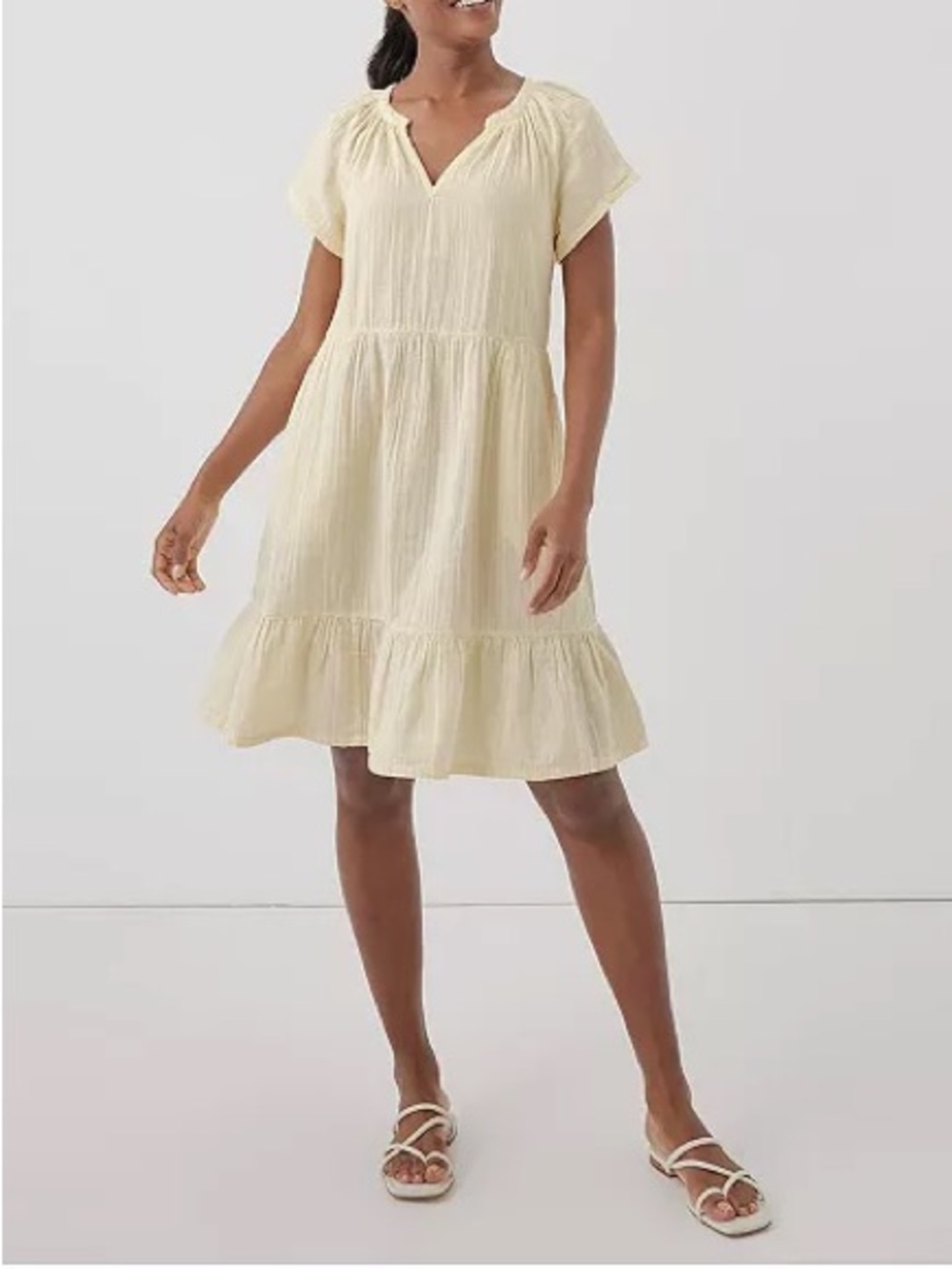 Women’s Pact Organic Coastal Double Gauze Throw-And-Go Dress Butter Yellow Sz S